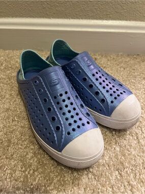 Skechers Kids Iridescent Purple-Blue Slip-On Perforated Shoes